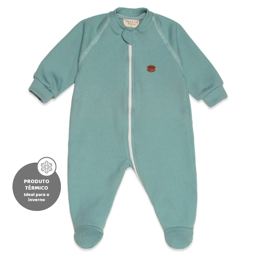 Macacão Manga Longa Zíper Canelado Termico - Verde