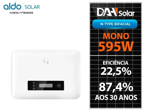 Kit Energia Solar 300kWh - 2,38kWp com 4 Painéis DAH 595W e Micro Inversor GoodWe, estrutura Colonial