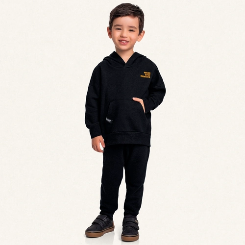 Conjunto Moletom Blusa e Calça Never Stop Rotating Preto Fakini - Masculino