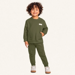 Conjunto Blusão e Calça Peluciado Verde Oliva Fakini - Masculino