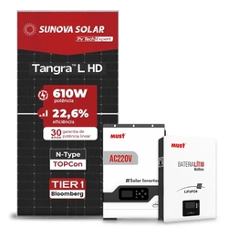 Gerador Off Grid 4,88kW - SUNOVA 610W - MUST HP 5kW 220V - Bateria 5,1kWh 100Ah
