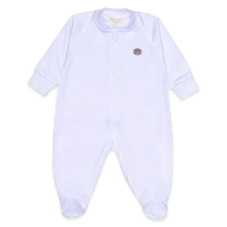 Macacão Manga Longa Zíper Suedine Branco