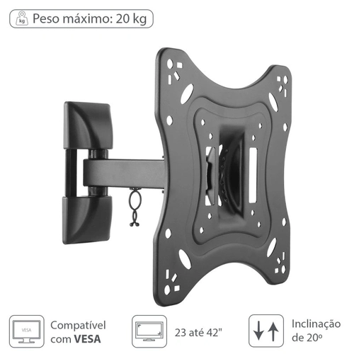 Suporte para Tv Led- Lcd de 23 a 42 Articulado Com Inclinação e Passador de Cabos Vinik ST200A