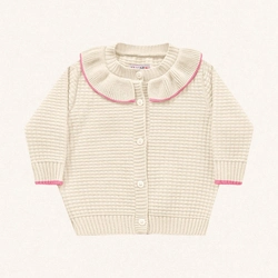 Casaco Tricot Gola Babado Marfim Fakini – Feminino