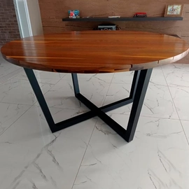 Mesa de 140CM em alumínio e Madeira em X