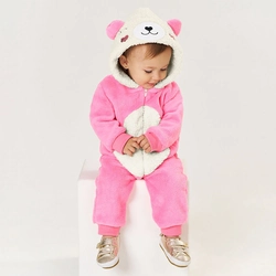 Macacão em Pelinho com Capuz Divertido Abertura Zíper Pink Tileesul - Feminino