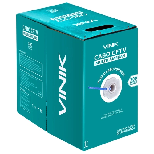 Cabo Multicameras 4 Pares Trancados 24awg Cca 0,49mm P/ Cftv 300 Metros Azul