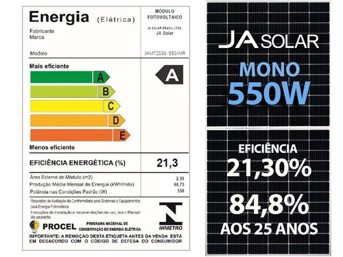 Painel Solar Fotovoltaico Painel Jam72s30-550/mr 550w Deep Blue 144 Cel Mono Half Cell 21,3% Eficiencia