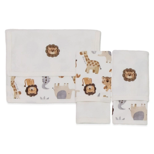 Kit de 2 Toalhas de Boca Leãozinho Suedine com Forro Atoalhado Masculino - Roar