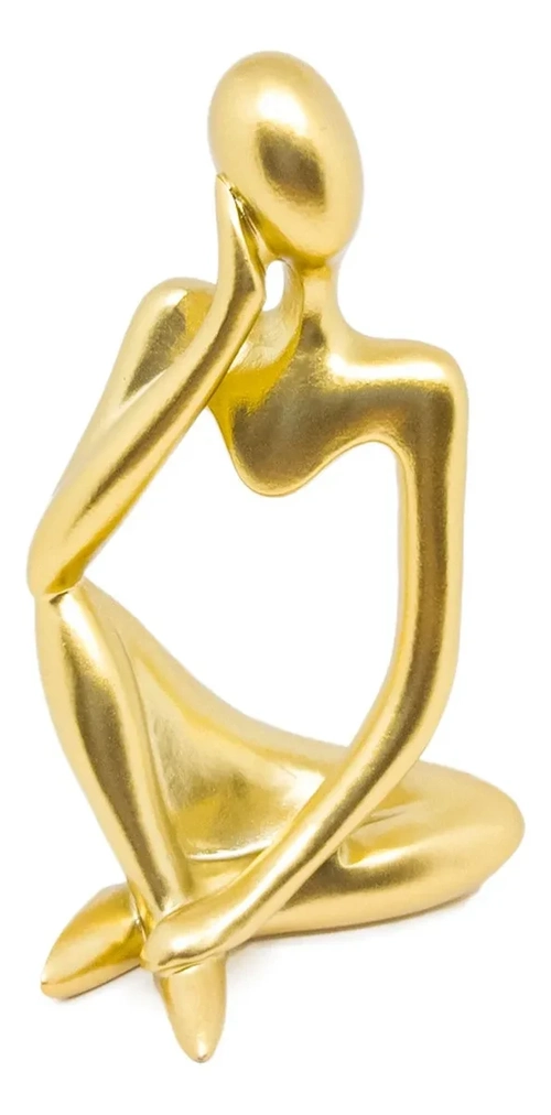 Estátua Decorativa Figura Pensador Enfeite Mesa Sala Rack Cor Dourado D