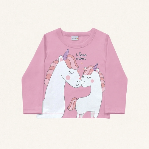 Camiseta Manga Longa Estampada Unicórnio Fakini - Feminina