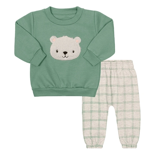 Conjunto Blusa e Calça Saruel Moletom Felpado Ursinho Verde Tileesul - Masculino