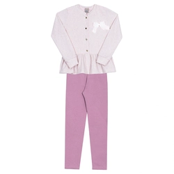 Conjunto Casaquinho Moletom e Legging Rosa Cake/Uva Randa Mundu - Feminino