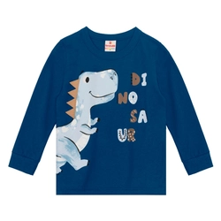Camiseta Manga Longa Dinossauro Azul Brandili - Masculina