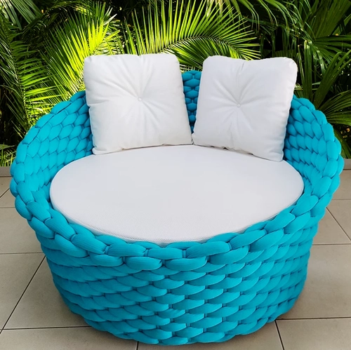 Chaise Redonda 150cm Tricô náutico e Alumínio  2 Almofada Rio de Janeiro
