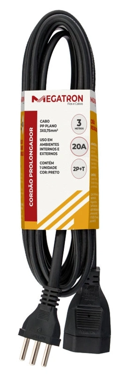 Extensão Cord Prol Pp 3x2,50mm 3 Metros Preto 413