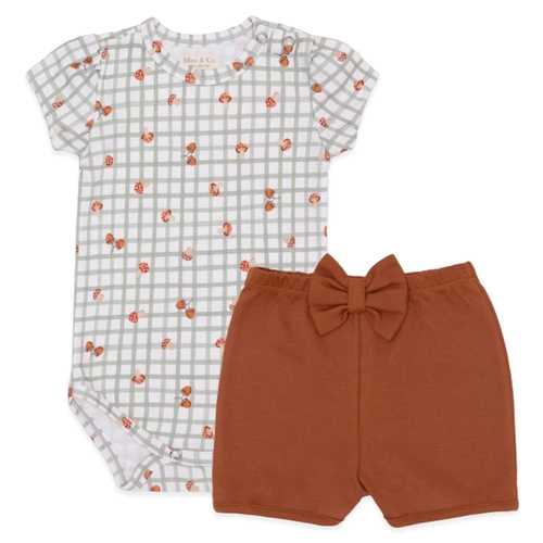 Conjunto Body Manga Curta Estampado e Shorts com Laço Suedine Menina – Amigos da Floresta