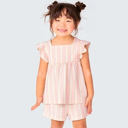 Conjunto de Bata e Shorts Listrado Rosa Hering - Feminino