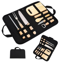 Kit Churrasco 9 Peças Aço Inox e Estojo Garfo Faca Amolador Tábua Resistente Grillrelax