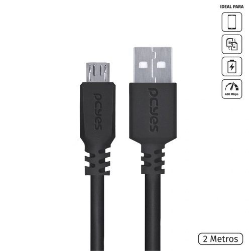 Cabo Micro Usb para Usb a 2.0 - Preto - 2 Metros - Pmuap-2