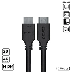 Cabo Pcyes Hdmi 2.0 4K 30awg Puro Cobre 2 Metros - Phm20-2