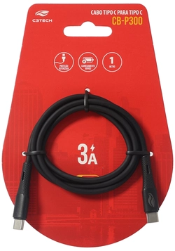 Cabo USB-C Tipo-C Para USB-C Tipo-C C3tech 1M Preto - CB-P300BK