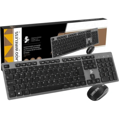 Kit Teclado e Mouse Sem Fio 5+ Premium Preto