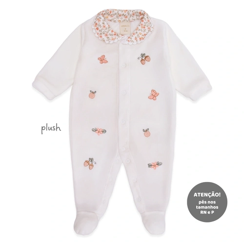 Macacão Manga Longa Bordado com Gola Plush Feminino – Bosque