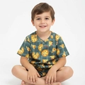 Pijama Cara De Criança Estampa de Pizza Masculino - Verde/Branco