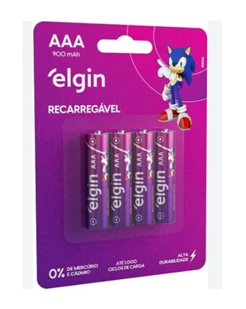 Pilha Recarregável AAA Elgin 900mah ( palito ) com 4 unidades.