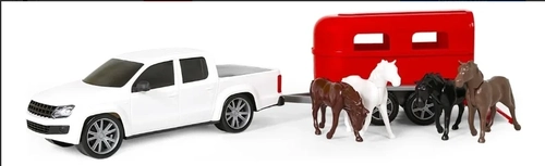 CAMIONETA PICAPE RODEIO BRINQUEDO COM REBOQUE TRAILER E 4 CAVALOS FORÇA E AÇÃO POLIPLAC