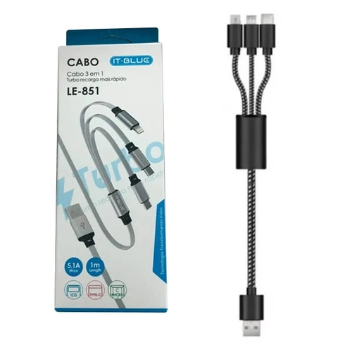 Cabo Cel/dados (3 Em 1) Iphone,type-c E V8 Ref. Le-851