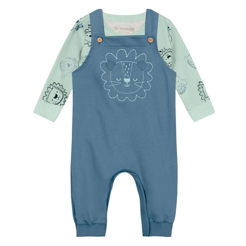 Conjunto Camiseta e Jardineira Leãozinho Azul Brandili - Masculino