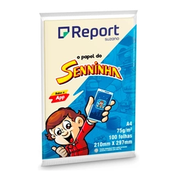Papel Sulfite Senninha A4 75g Pacote com 100 Folhas Amarelo Report Suzano