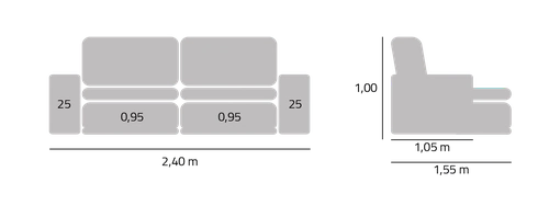 Estofado Retrátil e Reclinável Camila 2,40mt Suede Bege