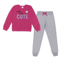 Conjunto Moletom Flanelado I Love Being Cute Taita - Feminino