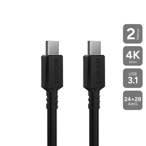 Cabo Usb Tipo-c 3.1 P/ Usb Tipo-c 3.1 - Preto - 2 Metros Pcyes - Pucp2p