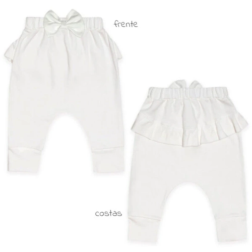 Calça com Laço e Babado Suedine - Marfim