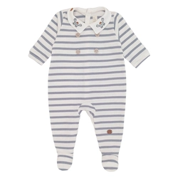 Macacão Manga Longa Listrado com Gola Bipartida Suedine Masculino – Mar