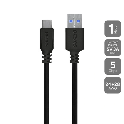 Cabo Usb a 3.0 Macho P/ Usb Tipo-c - Preto - 1 Metro - P3uacp-1