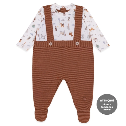 Macacão Manga Longa Jardineira Falsa Suedine e Piquet Masculino - Cachorrinho no Parque