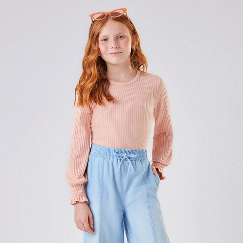 Blusinha Manga Longa Malha Canelada Soft Nina Go - Feminina