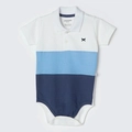 Body Manga Curta Polo Listrado Azul Hering - Masculino