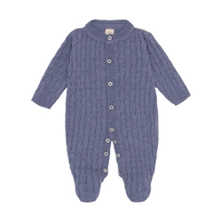 Macacão Manga Longa Trançado Tricot Mescla Azul Masculino - Mini & Co