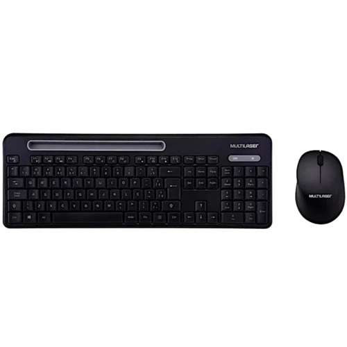 Kit Teclado e Mouse Sem Fio Multilaser Tc280 2.4ghz Usb Preto Com Apoio para Smartphone