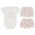 Conjunto Body Manga Curta Estampado e Shorts com Laço e Babado Suedine Feminino – Floral Coelha