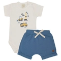Conjunto Body Manga Curta e Shorts Barra Virada Suedine Masculino - Raposinha