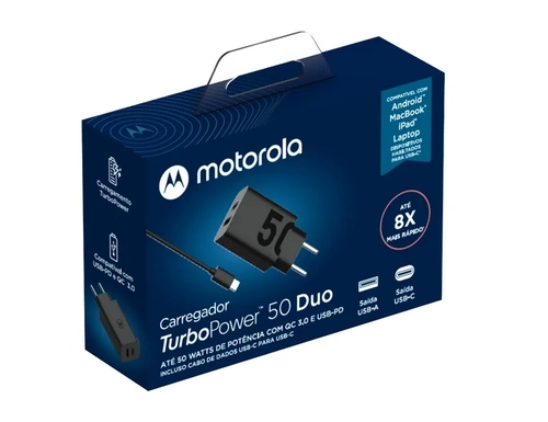 Carregador Motorola Turbo Power 50w - Cabo Usb-c - Cor Preto