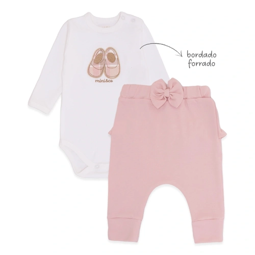 Conjunto Body Manga Longa Bordado e Calça Babado Suedine Feminino – Brinquedos Femininos