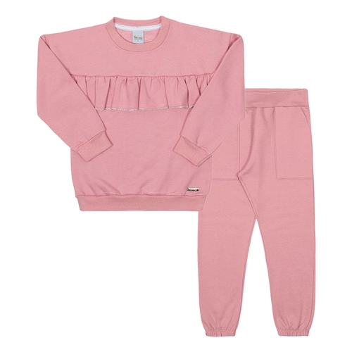 Conjunto Blusa Moletom Babado e Calça Rosa Tileesul - Feminino